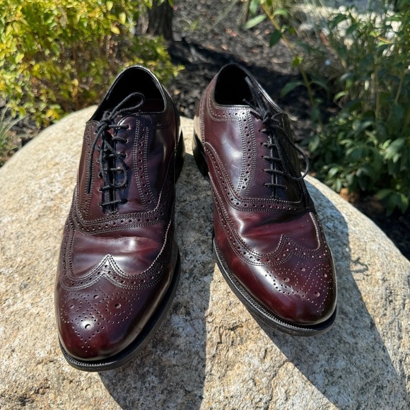 VINTAGE! Florsheim Men's Lexington Wingtip Brogue Dress Shoes Size 10.5 Burgundy - Picture 2 of 10